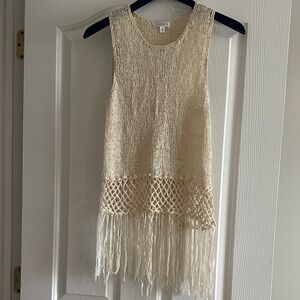 Cream Sleeveless Fringe Knit Top